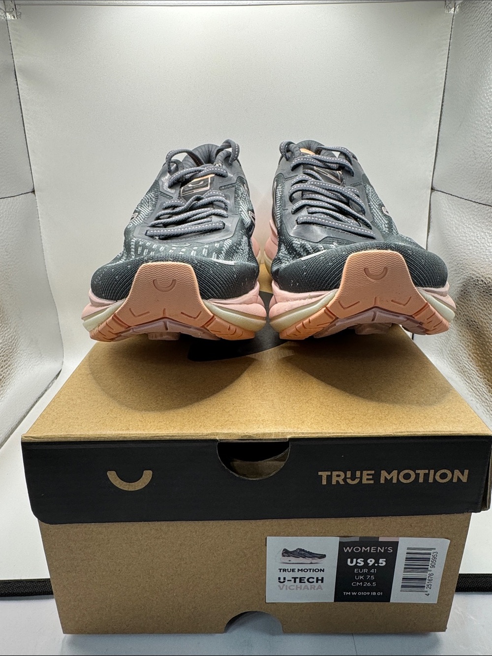 True Motion U-Tech Women's Running Shoes - Charcoal with Pink Accents